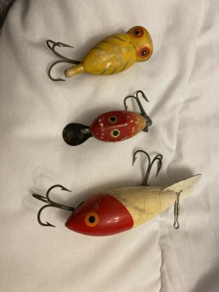 Vintage Hula Popper Top Water,  Wood Red And White Bomber,  Unique Wood Lure
