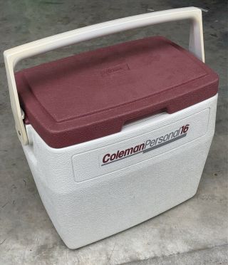 Vtg Coleman Personal 16 Beer Cooler Ice Chest Maroon Camping Hunt Tail Gate Fish