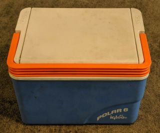 Vintage Blue & White Igloo Polar 6 Portable Cooler Personal Size
