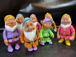 Vtg Disney Snow White 7 Seven Dwarfs Poseable Plastic Figure Complete Set