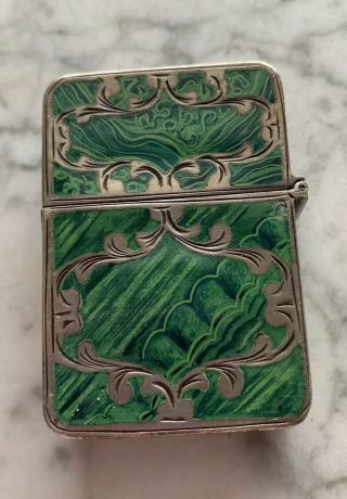 Vintage Italian 1940’s Ornate 800 Silver & Green Enamel Lighter,  Zippo Insert