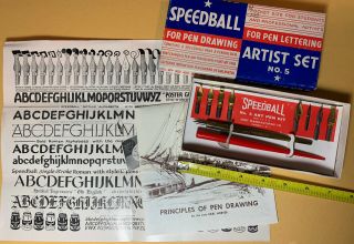 Vintage 1940s Speedball No.  5 Artist Set Calligraphy Lettering Pens & Nibs