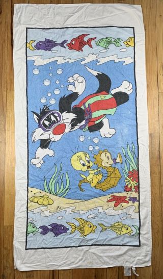 Vintage Tweety Bird Beach Bath Towel Sylvester Warner Looney Tunes 2000