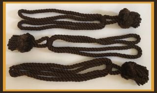 Vintage Brown Curtain Drapery Rope Tie Backs - Tassel Fringe - Set Of 3
