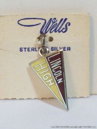 Vintage Lincoln High School Pennant Sterling Silver Charm Enamel Pendant Wells