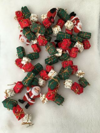Vintage 12 Ft Long Christmas Garland Santa & Fabric Wrapped Presents