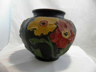 Vintage Tiffin Black Amethyst Painted Poppies Vase 1920s