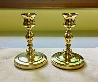 Two Vintage Baldwin Brass 4 ⅝ Inch Tall Tapered Candlesticks Forged In America