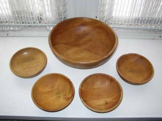 Vintage,  5 - Pc Set Wooden Salad Bowls