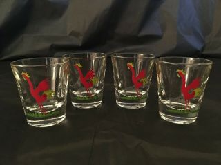 Vintage Federal Ribbed Shot Glasses Set Of 4 Red Rooster Chicken Hen