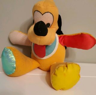 Mattel Vintage Disney 1990 Pluto Plush Toy Rattle Textures Colors Baby Sensory