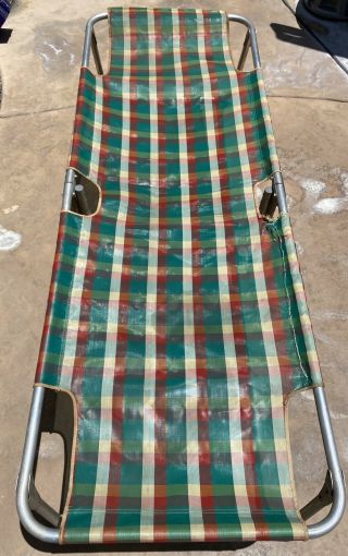 Vintage Foldable Cot Aluminium Frame Plaid Camping Mobile Bed