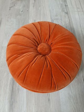 Vintage Mid Century Round Velvet Pillow Rust Orange