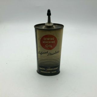 Rare Vintage Sewing Machine Oil Refined Stainless Handy Oiler 4 Oz.  Can Lead Top