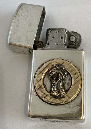 Vintage Sterling Silver & 14k Gold Zippo Lighter W/ Palm Tree Design