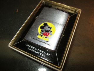 Vintage 1980 Disney Mickey Mouse Zippo Lighter Full Size W/ Box