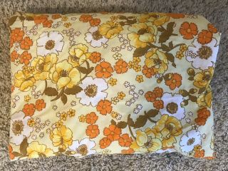 Vintage Unbranded Yellow Orange Floral Full Fitted Sheet