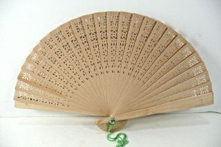 Vintage Japanese Carved Wood Folding Hand Fan Scented 6 Inch Box