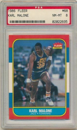 Karl Malone 1986 - 87 Fleer Rookie 68 Utah Jazz Hof Basketball Card Nm - Mt Psa 8