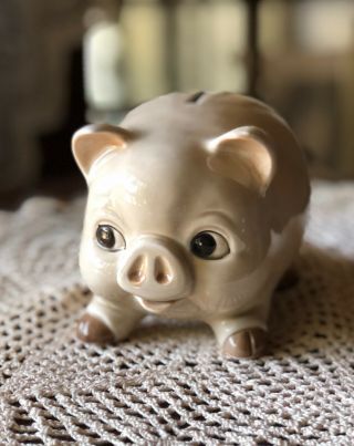 Vintage Handpainted Omc Japan Ceramic Piggy Bank W/stopper
