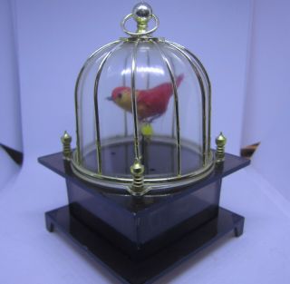 Vintage Mechanical Red Bird In Cage Music Box - Plays Song Chim - Chim Cheree