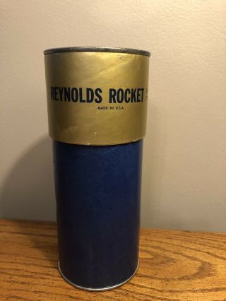 Vintage Reynolds Rocket Ball Pen Container Tin 7.  75” Usa Rare