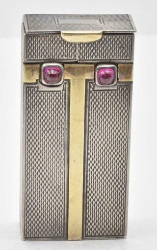 Vintage 14k Gold & Sterling Silver Ladies Lighter Lipstick Mirror Combination