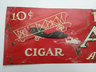 RARE ANTIQUE VINTAGE POPPER ' S ACE CIGAR TOBACCO AIRPLANE TIN SIGN EMBOSSED LARGE 3