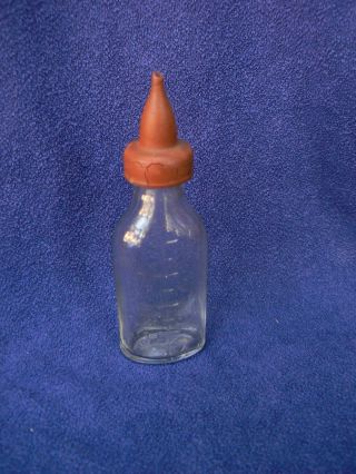 Vintage Glass Baby Bottle With Rubber Nipple 3 3/4 "