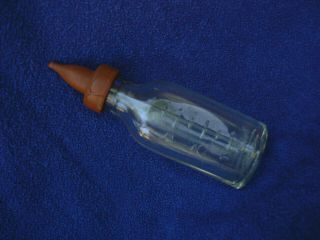 Vintage Glass Baby Bottle With Rubber Nipple 3 3/4 
