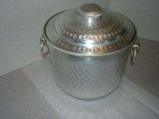 Vintage Mid - Century Hammered Aluminum Ice Bucket - Made In Italy