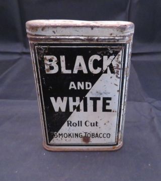 Vintage Black And White Roll Cut Smoking Tobacco Tin Litho,  Empty