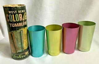 Vintage West Bend Color Glo Aluminum Tumblers Drinking Glasses Mid Century Set 4