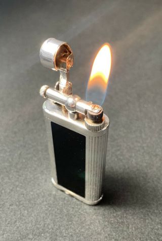 Dunhill Unique Lighter,  Vintage,  Sterling Silver With Black Lacquer,  No Leaks
