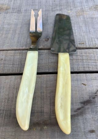 Vintage Quikut 2 pc Stainless Steel Rare Cheese Knife And Relish Fork Set 2