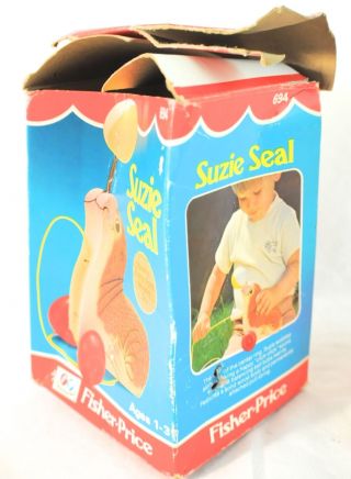 Vintage Fisher Price Suzie Seal Pull Toy w/ Box 2