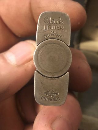 Vintage Sterling Silver CLARK Lift Arm Pocket Lighter Hand Hammered Finish W/Box 2