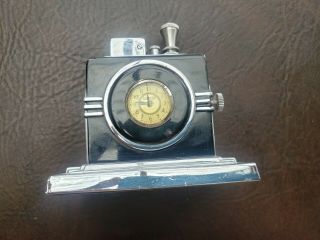 Rare Art Deco Ronson Touch Tip Table Lighter With Clock Black And Chrome 1930s