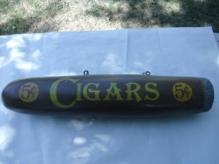 Rare Vintage 2 - Sided Cigar Store Trade Sign 24 " Wooden Tobacco Oil Gas 5 Cents