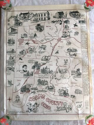 Vintage 1975 Adams County Ohio Map Historical Society Limited Print 2000