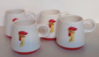 Coffee Cup Mug Holt Howard Set 4 Rooster Vintage Japan Porcelain 1960 Coq Rouge