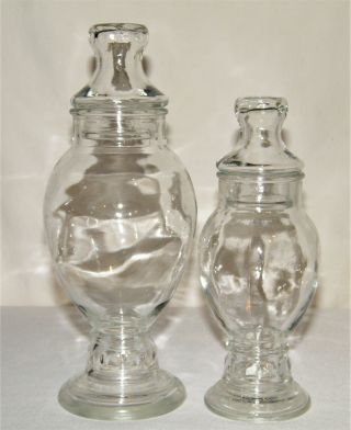 Pair Antique Vintage (2) Apothecary Candy Drug Store Counter Jars Clear Glass Ex