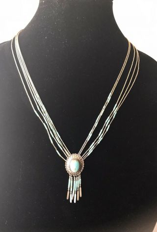 Vintage Native American Style Liquid Sterling Silver Turquoise Necklace