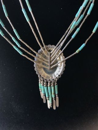 Vintage Native American Style Liquid Sterling Silver Turquoise Necklace 3