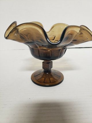 Vintage Brown Glass Footed Candy Dish Ruffled Edge Pedestal Glassware