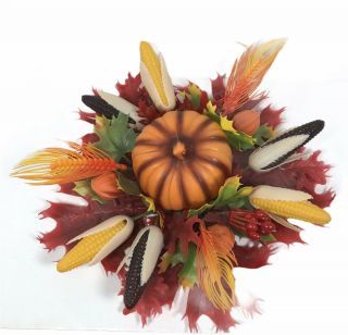 Vintage Plastic Fall Autumn Flower Pumpkin Decorative Corn Table Arrangement