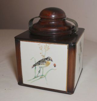 Rare Antique Signed Dunhill Hand Painted Porcelain Wood Tobacco Jar Humidor Box