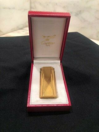Cartier Gas Lighter 18k Gold Plated.  Must De Paris.  With Orginal Box And