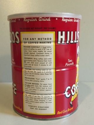 VINTAGE HILLS BROS COFFEE 2 LB TIN CAN HEAD FOR THE HILLS PLASTIC LID 2