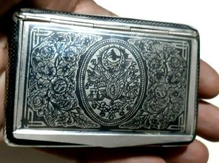 Ottoman Rare Antique Islamic Arabic Empire Niello Silver Cigarette Case 115gram